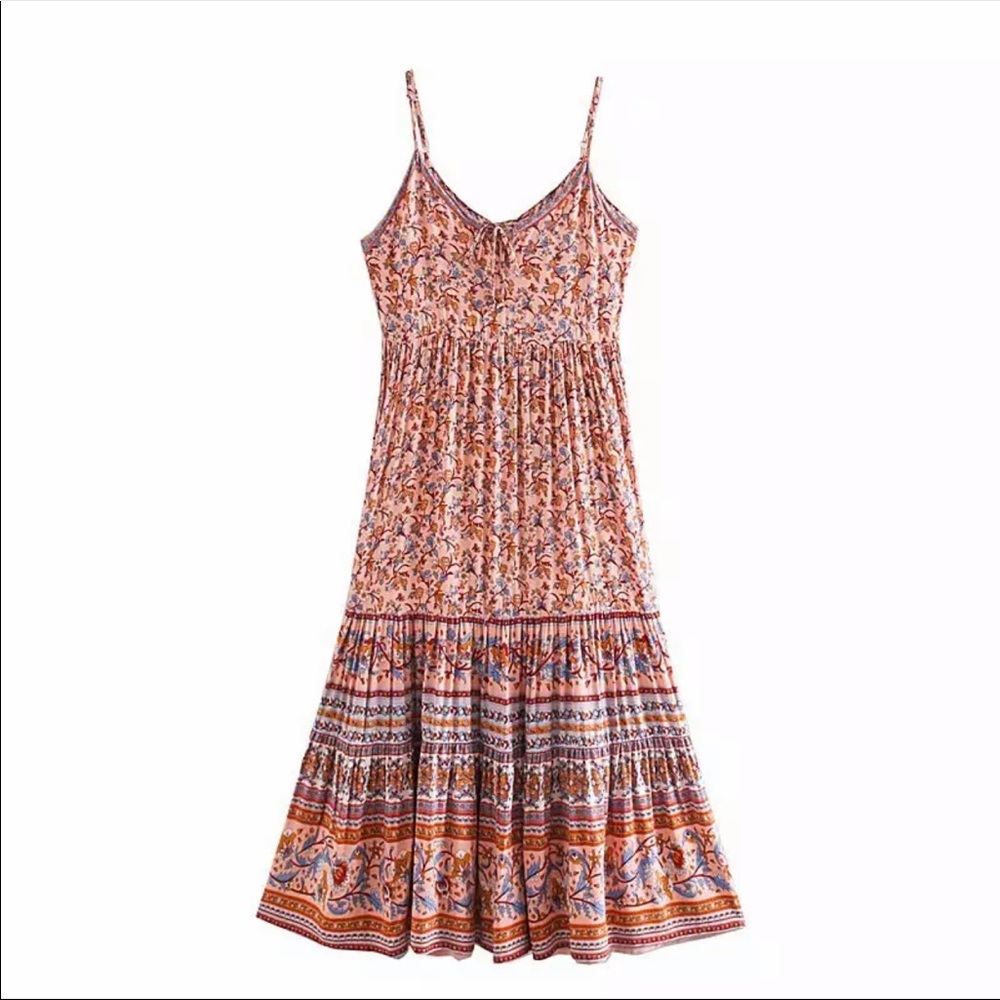 Boho Floral Gypsy Print Cami Maxi Dress Black - Picture 13 of 16